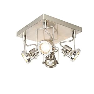 QAZQA – Industrieel | Industrie spot Staal | Zilver 4-lichts draai- en kantelbaar – Suplux | Woonkamer | Slaapkamer…