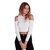 Hengzhi Women's Off Shoulder Shirt Bottoming Long Sleeve Crop Tops Pure Color