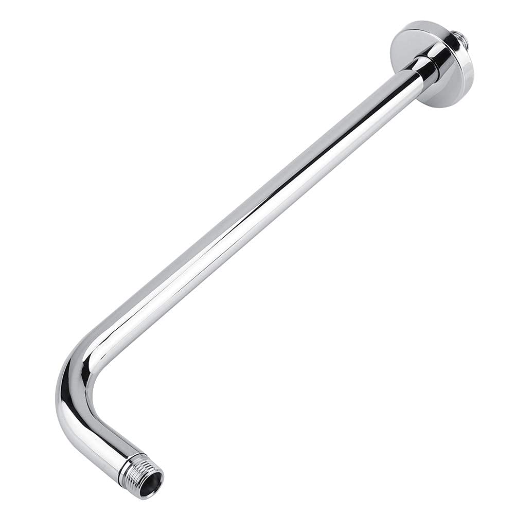 GOTOTOP Fixed Shower Head Shower Arm Replacement, G 1/2" Extra Long Stainless Steel Extension Tube Shower Rain Head Arm with Flange, Chrome Finish 16.39inch