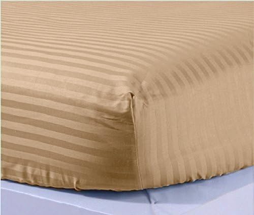 Rinku Linen 600 Thread Count Egyptian Cotton 1-Piece Fitted Sheet/Bottom Sheet Cot Bed (30" x 75") Taupe Stripe Fit Up to 8" Inches Deep Pocket