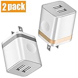 KEAIO USB Wall Charger, [UL Certified] 2-Pack 2.1A/5V USB Plug Dual Port Power Adapter Charging Block Charger Cube Compatible with Phone X/8/7/6/6S Plus, X Xs Max XR, Pad, Samsung, Android, and More