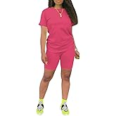 PINSV Women's 2 Piece Outfits Summer Printing Bodycon Short Pants Workout Sets