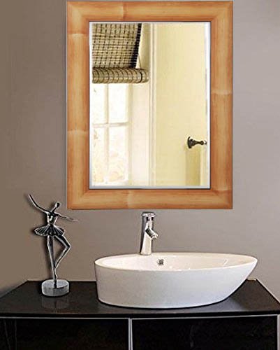 Zahab Natural Brown Fiber Wood Frame Bathroom Mirror Wall