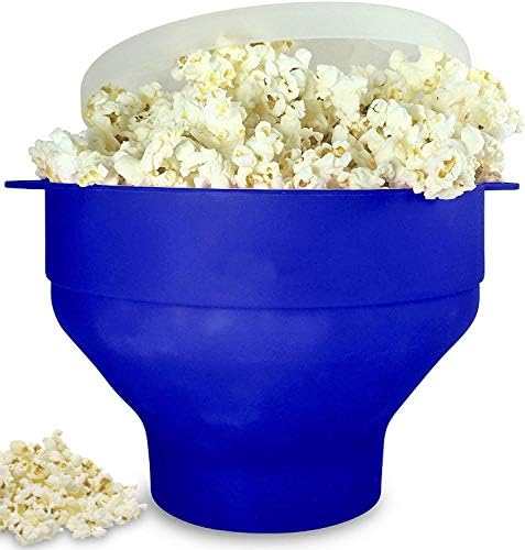 Colonel Popper Microwave Popcorn Maker Air Popper Silicone Bowl - Use any Kernels, Salt, Oil (Blue)
