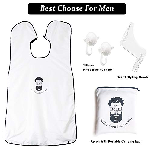 Beard Apron for Man Shaving Beard Hair Clippings Cape Trimming Bib Non-Stick Hair Catcher Grooming Cloth Beard Shaping Tool - Perfect Gift (White)