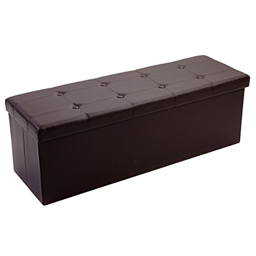 JAF Faux Leather Folding Storage Ottoman Bench Foot Rest Stool with Tufted Buttons, Brown