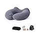 Lucear Inflatable Travel Pillow Set- Velvet Travel Neck Pillow, Sleep Mask, Earplugs - Including Carry Pouch for Convenient Storage - 3 Seconds Inflate Full (Light Gray1)