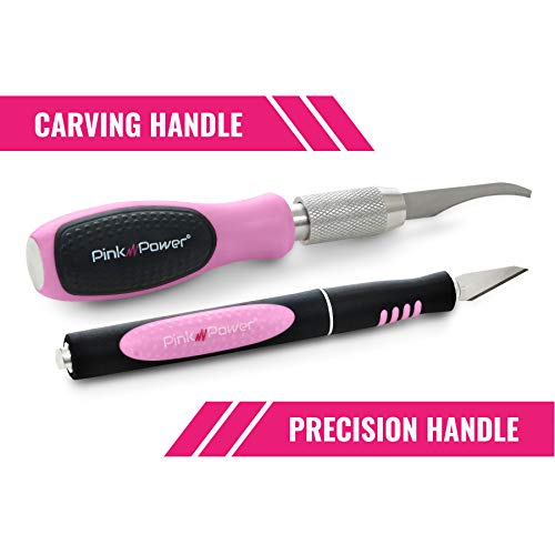 Pink Power Craft Hobby Knife Set with Blades, Screwdriver & Tweezers for Scrapbooking & Art Creation (18 Piece)