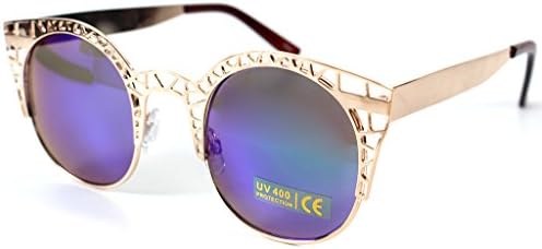 Aloha Eyewear Women's "Eiffel Tower" Cateye 45mm Sunglasses with Metal Mesh (Gold w/ Blue)
