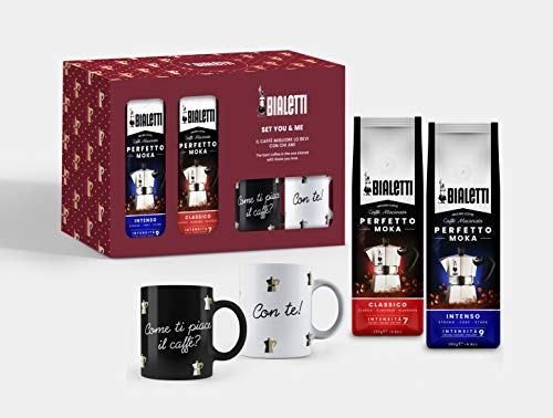 Bialetti You&Me Tazza Set, 2 tazze Nero e Bianco e 2 Sacchetti Caffè Macinato Perfetto Moka Gusto Classico e Intenso da…