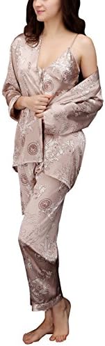 Underwait Women's Pajama Sets Elegance 3 pcs Silk Pajamas Womens Sleepwear Sets Apricot 2XL