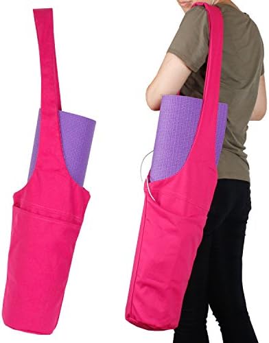 Yoga Mat Bag by ASKITO | Yoga Mat Tote Sling Carrier w/ Large Side Pocket &amp; Zipper Pocket | Fits Most Size Mats (Rose)