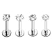 PiercingJ 2-4pcs 16g 316L Stainless Steel 3mm Cubic Zirconia Labret Monroe Lip Ring/Tragus/Helix Earring,6-12mm Bar Length