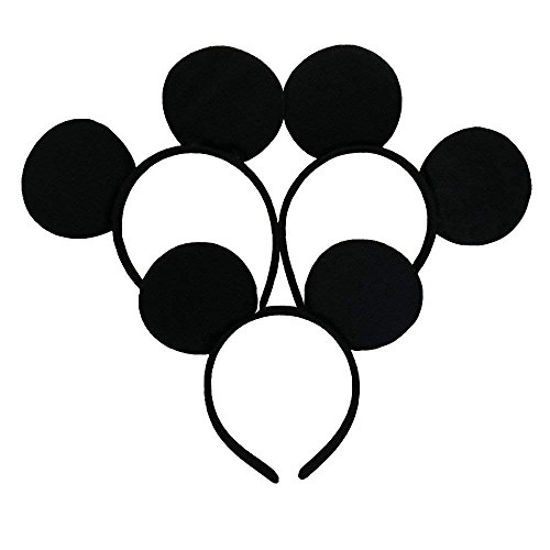 CHuangQi Mouse Ears Solid Black and RoseRed Bow Headband for Boys and Girls Birthday Party or Celebrations (Pack of 12)