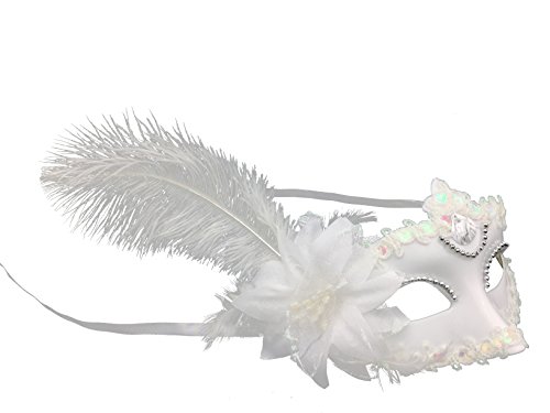 3 Pack Lace Sexy Mask Masquerade Party Costume Mask with Feather white&black - Image 7
