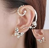 Pixel Jewelry 1985 2PCS Modish Nice Women Butterfly Ear Cuff Clip Stud Crystal Rhinestone Earrings