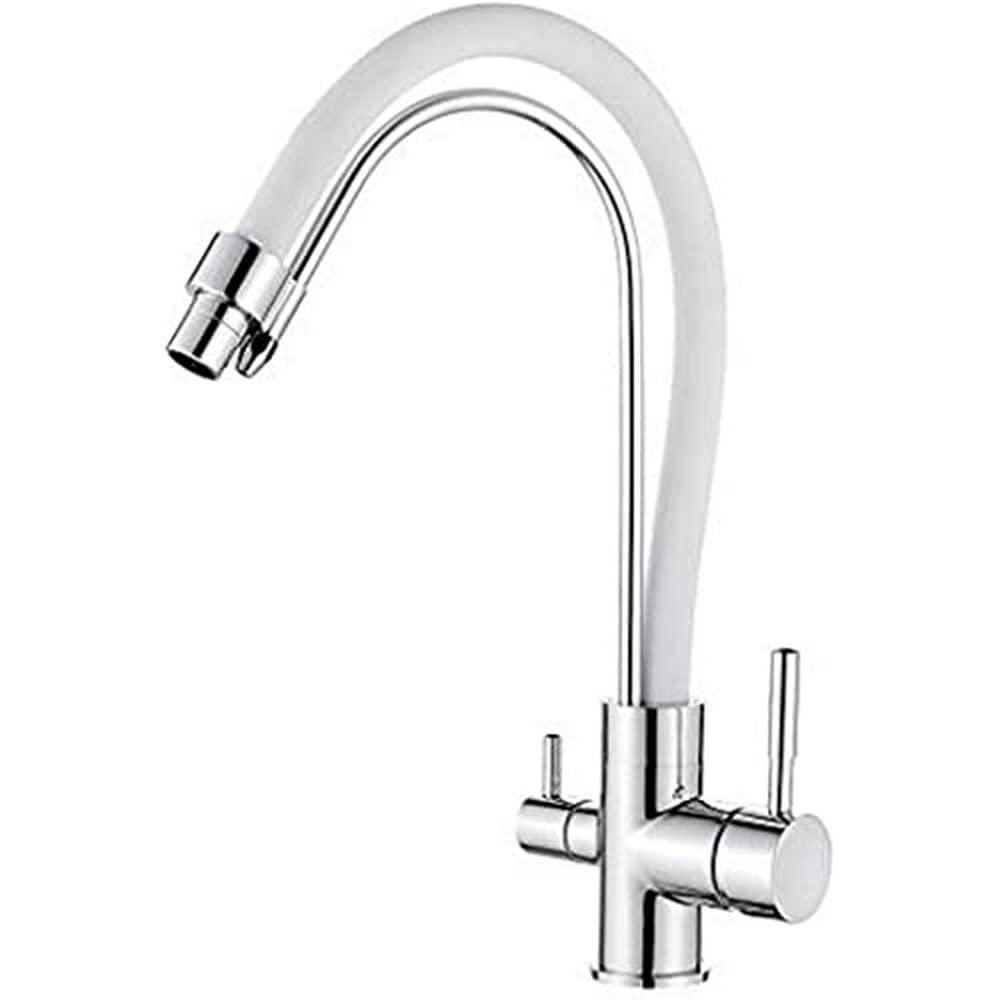 Ibergrif, Kitchen Tap with Flexible Spout, 3 in 1 Sprayer for Sink Mixer and Water Filter Purifier, White