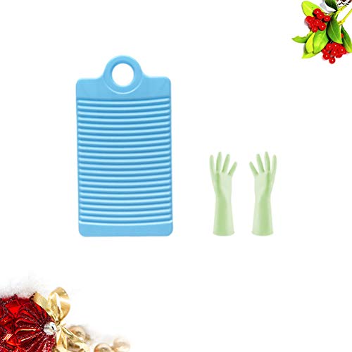 TOPBATHY Household Washboard and Gloves Set Plastic Laundry Washing