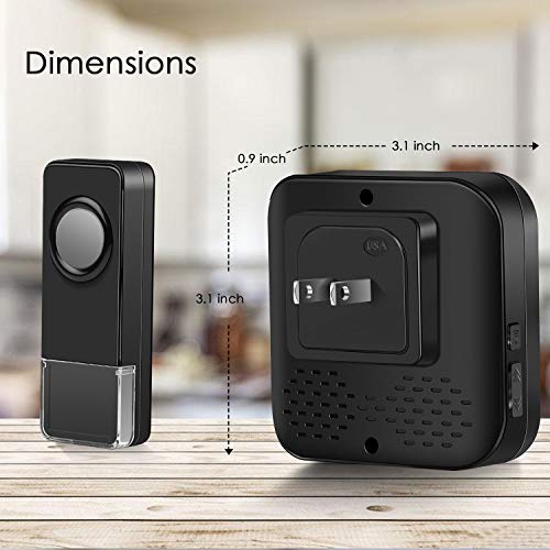 Wireless Doorbell, Coolqiya Door Bell Chimes Kit with 3 Plugin Receivers and 2 Remote Waterproof Push Buttons, No Battery Required for Receivers, 52 Melodies, Black - Thumbnail 7