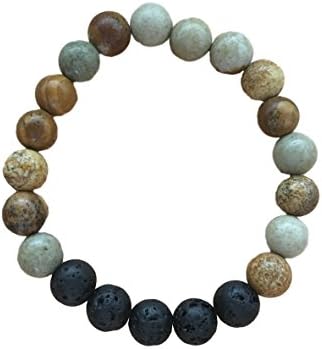 LAVACO Lava Rock Stone Essential Oil Diffuser Bracelet - Natural Precious Healing Gemstone Crystal Beads Bracelet (Picture Jasper)