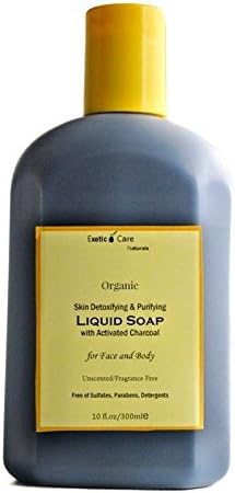 Exotic Care All Natural Organic Skin Detox Activated Charcoal Face and Body Wash Liquid Soap SulfateFree Unscented 10fl oz.