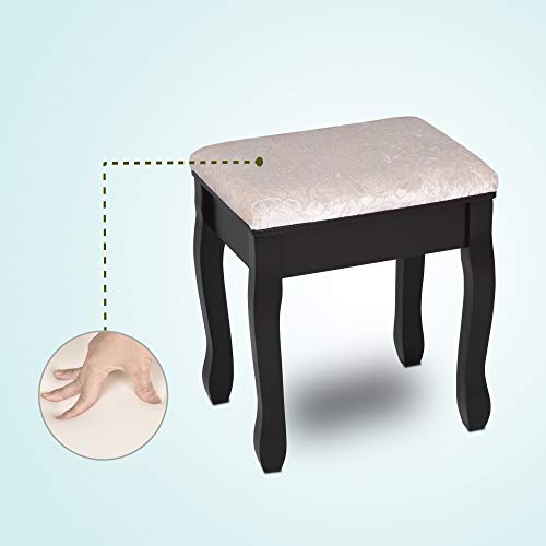 Amooly Vanity Set with Mirror,5 Large Sliding Drawers, Removable Makeup Organizer,Cushioned Stool Dressing Table Vanity Makeup Table Black