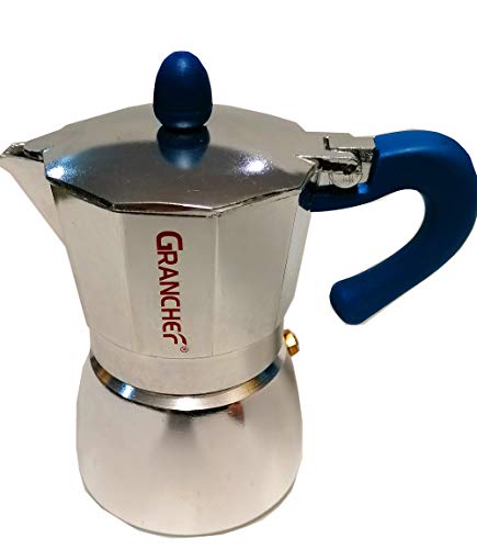 Granchef Espressokocher aus Aluminium, 3 Tassen, Espressokocher mit Griff und blauem Griff (3 Tassen) – Bild 8