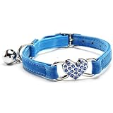 KOOLTAIL Blue Heart Bling Cat Collar with Safety Belt and Bell 8-11 Inches