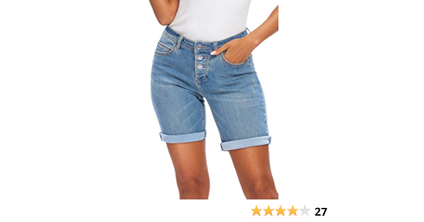 Bermuda – Pantalones vaqueros para mujer, de cintura media, elásticos,  básicos, en Aged lavado Azul Claro 42: Amazon.es: Ropa