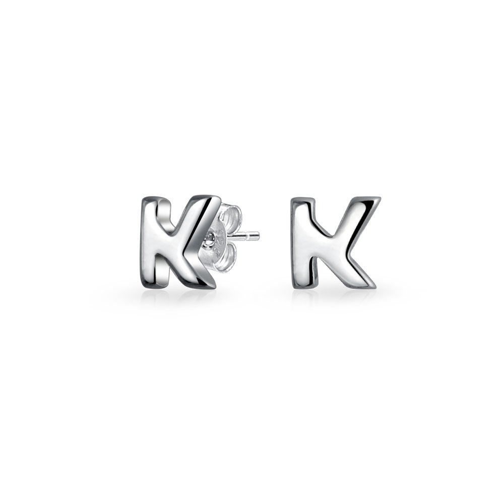 ABC Minimalist Capital Block Alphabet Letter Initial K Stud Earrings For Teen For Women .925 Sterling Silver โ image 1