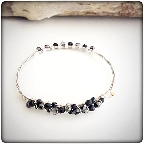 Musically Inspired Wire Wrapped Guitar String Bangle Bracelet - Czech Crystal - Collectable - Stackable - Vegan - Eco Friendly - Ready to ship