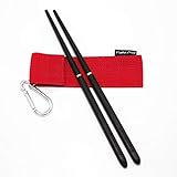 Hawk Zing Foldable Rosewood/Ebony Chopsticks with Carry Bag Perfect for Backpacking Camp and Travel Portable Tableware (Ebony, 1 Pair)