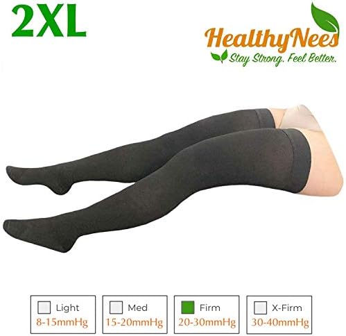 HealthyNees Thigh Closed Toe 20-30 mmHg Compression Full Leg Length Knee High Extra Wide Plus Size Calf Fatigue Circulation Socks (Black, Mid Thigh 2XL)