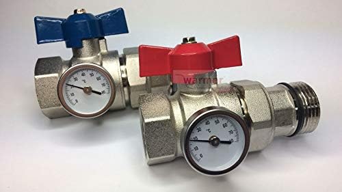 Wärmer System Isolation Valve with Thermometer 1 inch Red-Blue Handle FxM for Underfloor Heating Manifold - Image 4