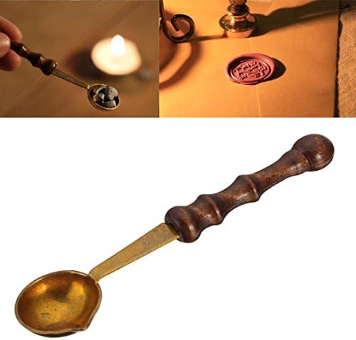 Rambly Vintage Wood Handle Anti-hot Stamp Seal Sealing Wax Brass Spoon