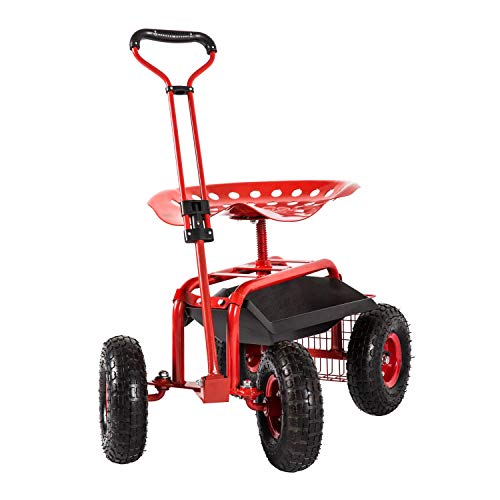 Kinsunny Garden Cart Rolling Adjustable Degree Swivel Seat Lawn Yard