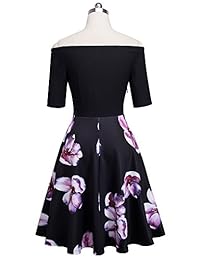 homeyee Mujer clásico apagado hombro floral Una Línea Vestido A061