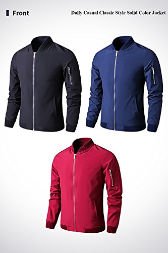 LTIFONE Mens Casual Jacket Zip Up Lightweight Bomber Flight Sportswear Jacket Windbreaker Softshell with Ribbing Edge(Red,L) - Thumbnail 2