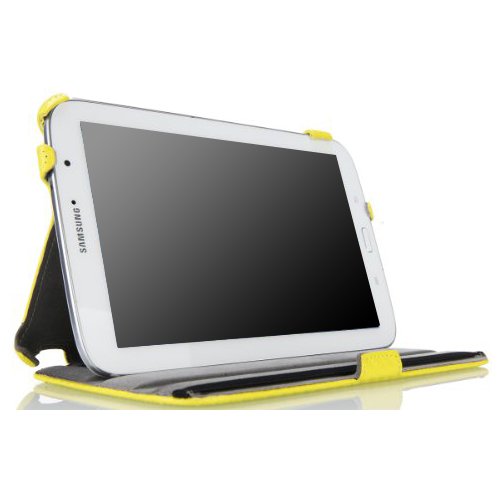 MoKo Slim-Fit Multi-angle Folio Cover Case for Samsung Galaxy Note 8.0 inch GT - N5100 / N5110 Android Tablet, Carbon Fiber YELLOW (with Auto Wake/Sleep Function, and Integrated Hand Strap)
