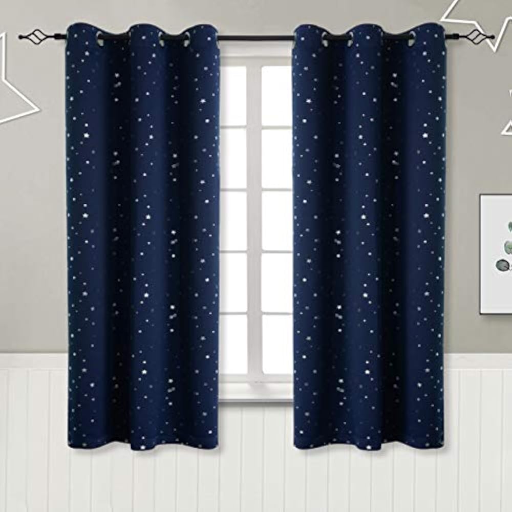 BGment Navy Star Blackout Curtains For Kid's Bedroom - Grommet Thermal
