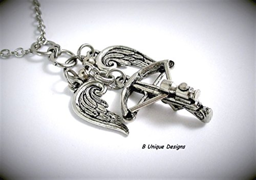 Crossbow With Angel Wings Necklace Dead Man Walking Charms Women's Jewelry Zombie Apocalypse Survival Gear