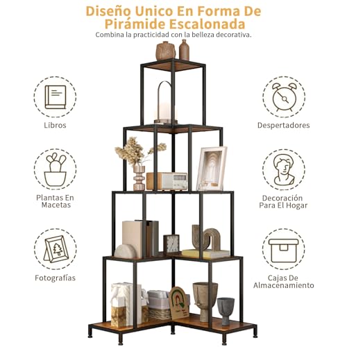 SIMPLE HOGAR 5 Niveles Esquinero para Sala,Esquinero,Librero Esquineros,Mueble Esquineros,Esquinera para Recámara,para Oficina,Cocina,Tamaño: 164x63x27 CM(Color Retro)