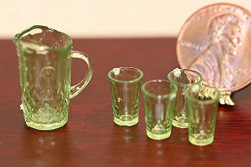 Dollhouse Miniature Chrysnbon Green Pitcher with 4 Tumblers Kit