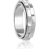 FATACI Fidget Anxiety Spinner Ring For Men, Two Gears Stainless Steel Silver Ring Wedding Band Jewelry Size 8-11
