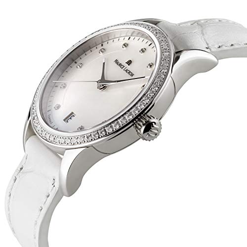 Maurice-Lacroix-Les-Classiques-Date-Damen-Armbanduhr-mit-weiem-Lederband-Analog-Quarz-mit-73-Diamanten-besetzt-LC1026-SD501-170-1