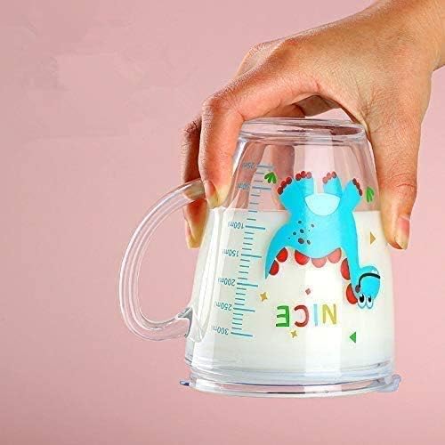 Glass Milk Cup with Measuring Kids Microwave Leak-proof Sippy Cup 300ml Transparent Drinking Glasses Jars Bottles Scale Measure Cups Cartoon Printing Water Cups with Lid Straw Handle for Milk Juice - Image 4