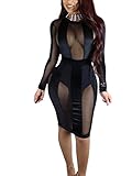 AVINE Women's Sexy Mesh See Through Bodycon Clubwear Dress (X-Large, Black 2)