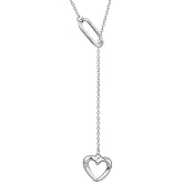 Vanbelle Sterling Silver Jewelry - Rhodium Plated with 925 Stamp - Adjustable Open Heart Lariat Pendant-Necklace for Women - 16.5" long + 2" Extender - Valentine's Collection Necklace