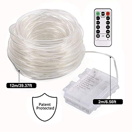GreenClick LED Twinkle Rope Light Battery Operated 120 LEDs Color Changing Rope Lights with Romote Timer Waterproof 45Ft 8 Mode String Lights for Patio, Yard, Parties, Wedding
