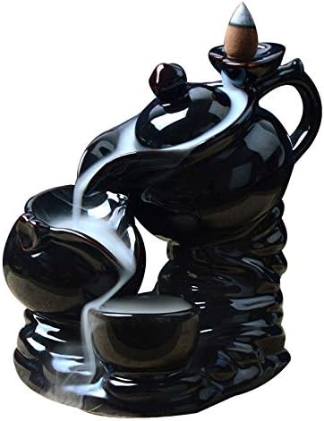 VIGAN Creative Teapot Ceramic Censer Smoke Backflow Incense Cones Burner with 10 Incense Cones
